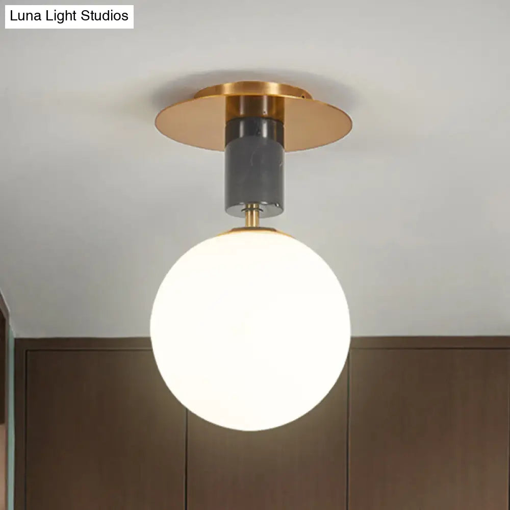 Minimalist Frosted Glass Spherical Flush Mount Lighting In Gold - Bedroom Ceiling Fixture 1 /