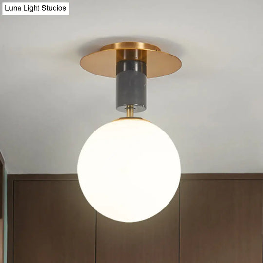 Minimalist Frosted Glass Spherical Flush Mount Lighting In Gold - Bedroom Ceiling Fixture 1 /