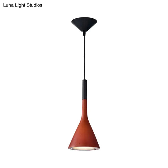 Minimalist Funnel Pendant Light In Red/Black/White Single Cement Hanging Fixture For Bedside