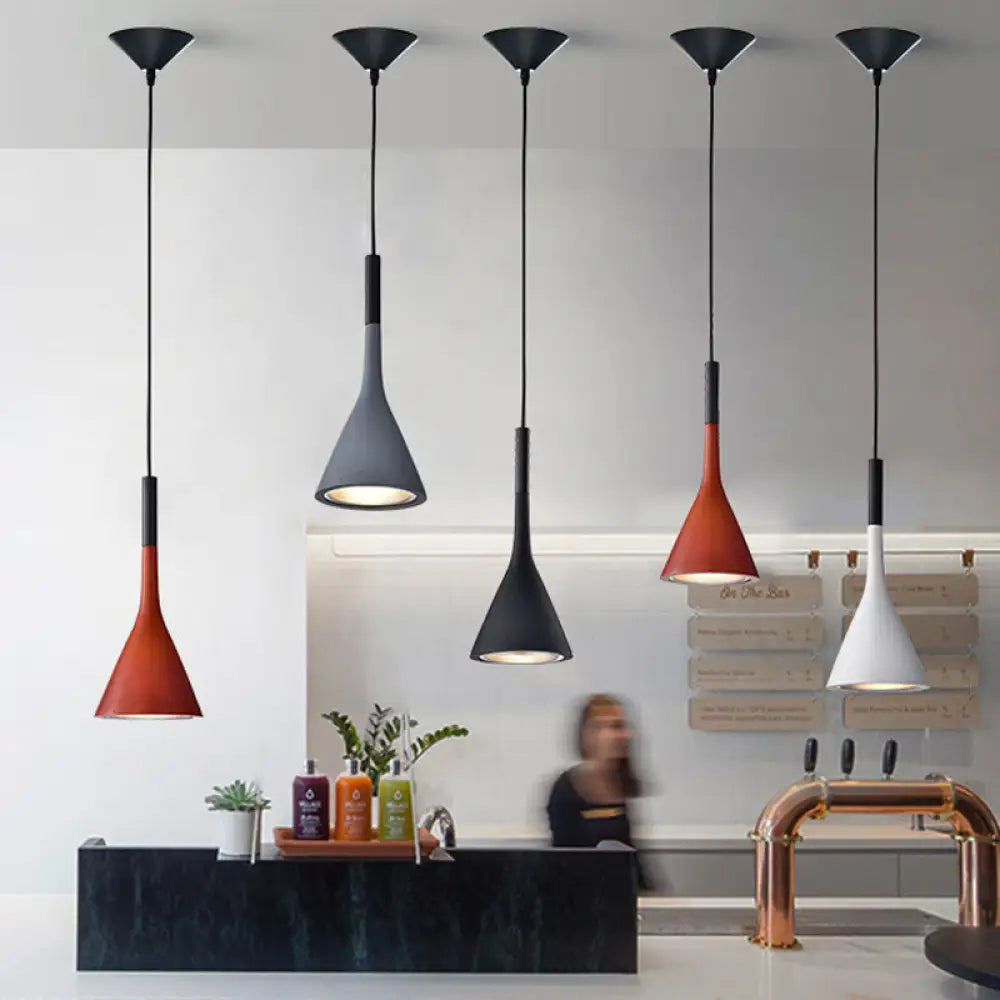 Minimalist Funnel Pendant Cement Light Fixture In Red/Black/White - Ideal For Bedside Red