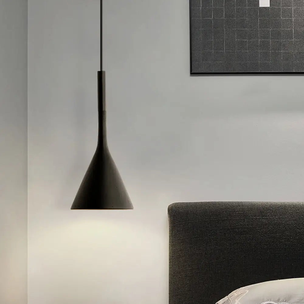 Minimalist Funnel Pendant Cement Light Fixture In Red/Black/White - Ideal For Bedside Black