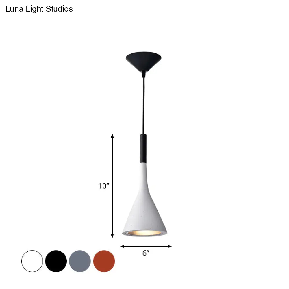 Minimalist Funnel Pendant Light In Red/Black/White Single Cement Hanging Fixture For Bedside