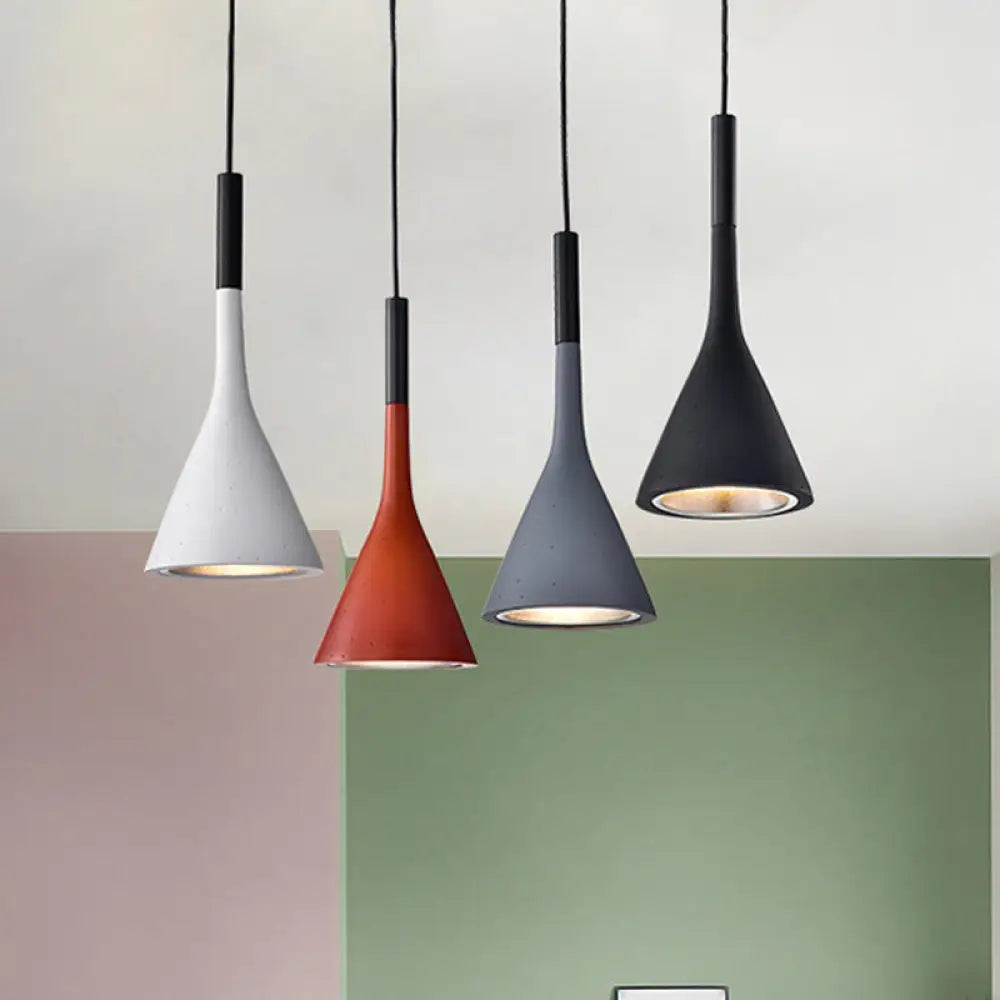 Minimalist Funnel Pendant Cement Light Fixture In Red/Black/White - Ideal For Bedside Grey