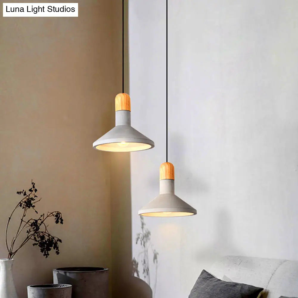 Minimalist Funnel Pendant Light In Grey - Cement Finish Perfect For Dining Room Includes 1 Bulb