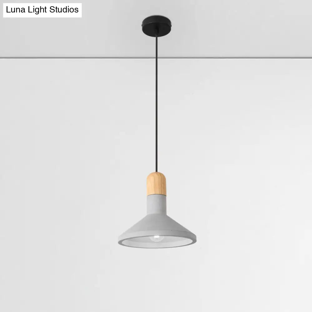 Grey Cement Funnel Pendant Light For Minimalist Dining Room - Single Bulb Suspension Fixture