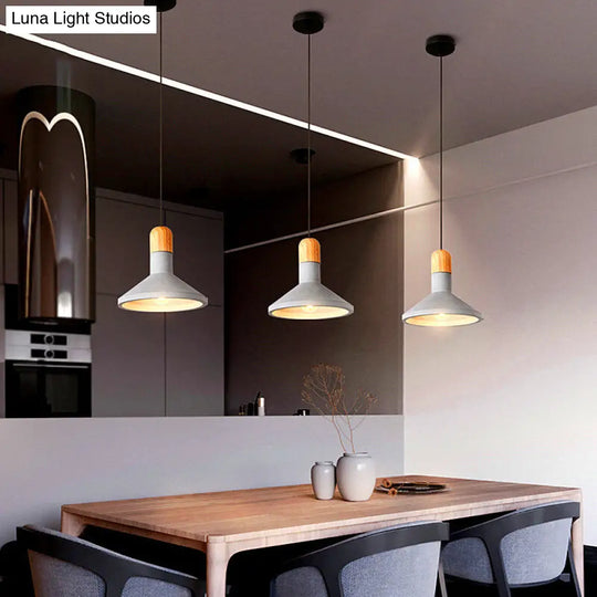 Grey Cement Funnel Pendant Light For Minimalist Dining Room - Single Bulb Suspension Fixture