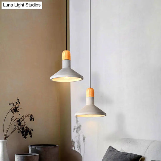 Grey Cement Funnel Pendant Light For Minimalist Dining Room - Single Bulb Suspension Fixture