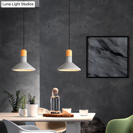 Grey Cement Funnel Pendant Light For Minimalist Dining Room - Single Bulb Suspension Fixture