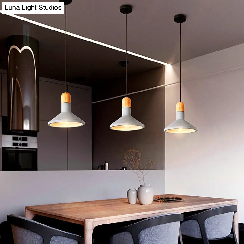 Minimalist Funnel Pendant Light In Grey - Cement Finish Perfect For Dining Room Includes 1 Bulb