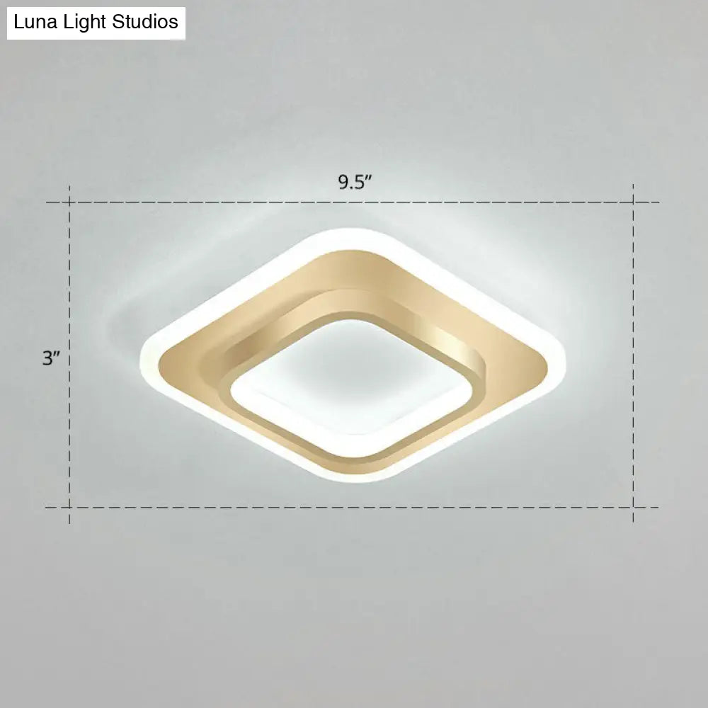 Minimalist Geometric Flushmount Ceiling Lamp - Sleek Metal Corridor Light Gold / White Square Plate