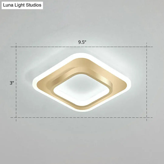 Minimalist Geometric Flushmount Ceiling Lamp - Sleek Metal Corridor Light Gold / White Square Plate