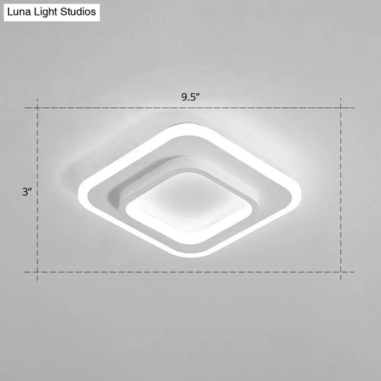 Minimalist Geometric Flushmount Ceiling Lamp - Sleek Metal Corridor Light White / Square Plate