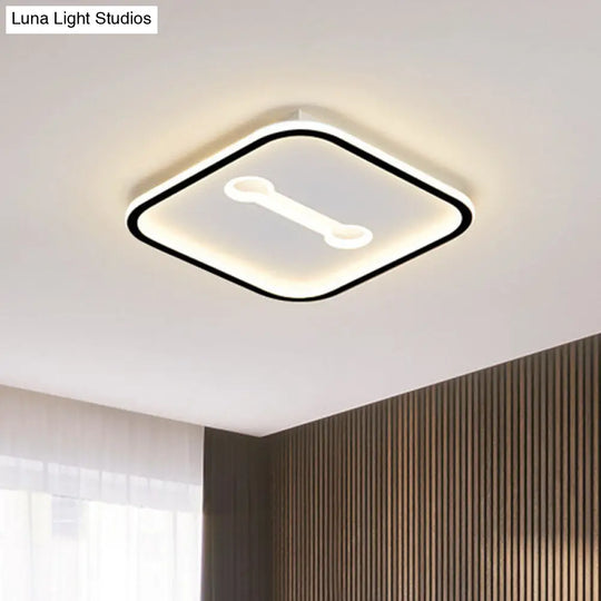 Minimalist Geometric Led Bedroom Flush Mount Light Fixture Black-White / White Square