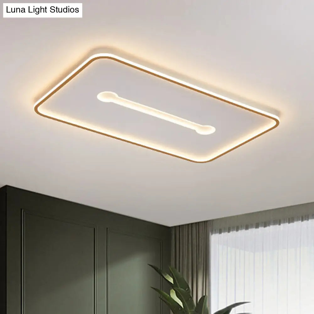 Minimalist Geometric Led Bedroom Flush Mount Light Fixture White-Gold / Warm Rectangle