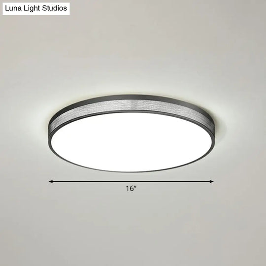 Minimalist Geometric Metal Flush Mounted Led Ceiling Light With Mesh Side Black / Small Round