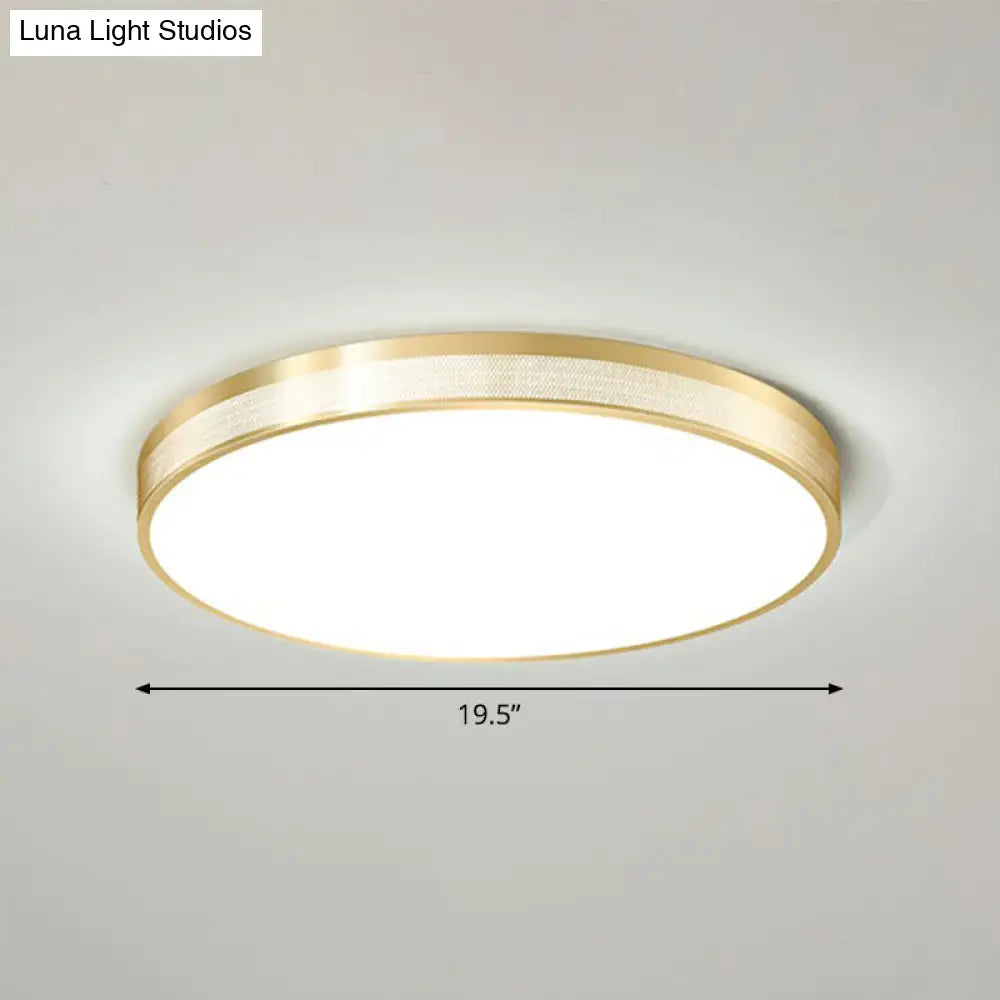 Minimalist Geometric Metal Flush Mounted Led Ceiling Light With Mesh Side Gold / Large Round