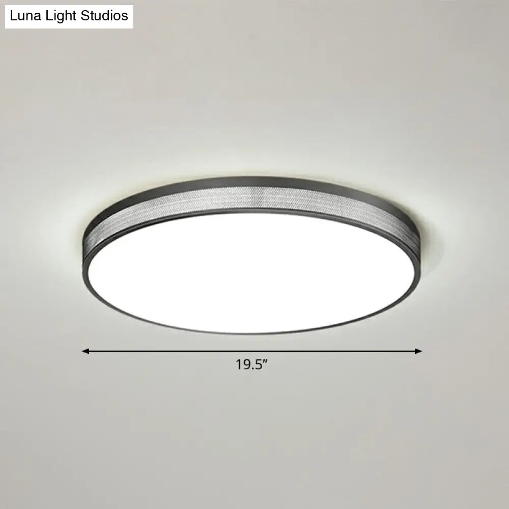 Minimalist Geometric Metal Flush Mounted Led Ceiling Light With Mesh Side Black / Large Round