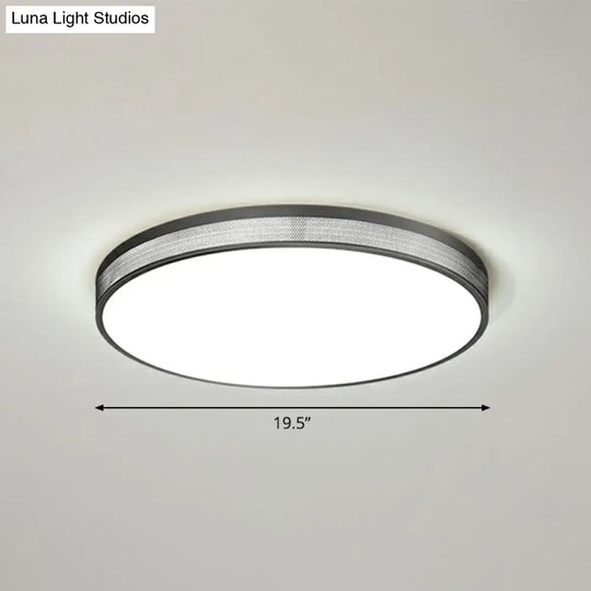 Minimalist Geometric Metal Flush Mounted Led Ceiling Light With Mesh Side Black / Large Round