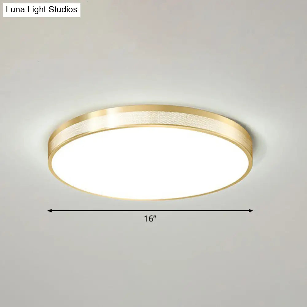 Minimalist Geometric Metal Flush Mounted Led Ceiling Light With Mesh Side Gold / Small Round