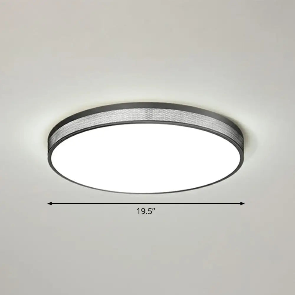 Minimalist Geometric Metal Flush Mounted Led Ceiling Light With Mesh Side Black / Large Round