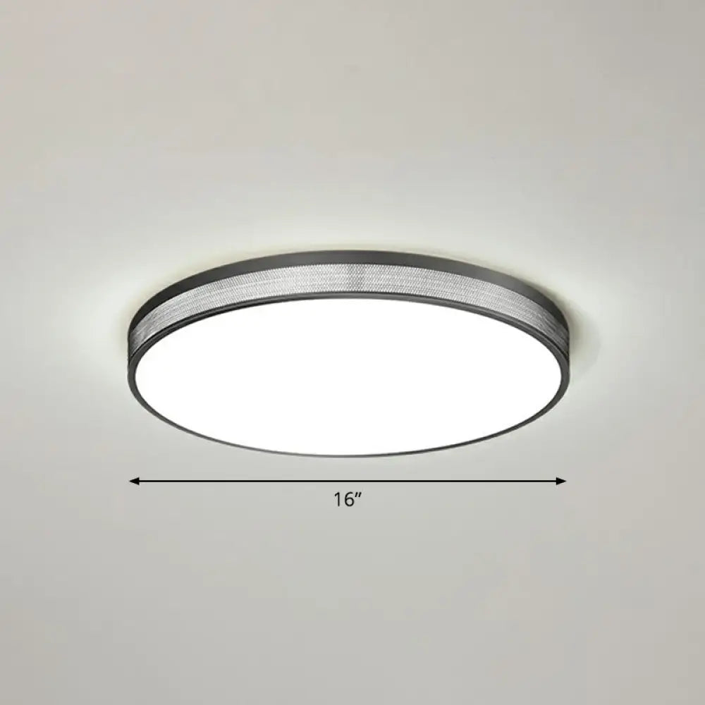 Minimalist Geometric Metal Flush Mounted Led Ceiling Light With Mesh Side Black / Small Round