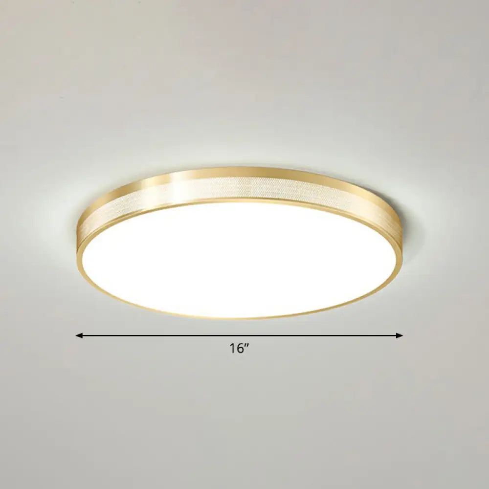 Minimalist Geometric Metal Flush Mounted Led Ceiling Light With Mesh Side Gold / Small Round