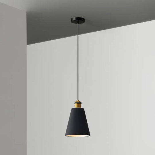 Minimalist Geometric Pendant Light - Single Resin-Cement Dining Room Suspension Fixture Black / Cone