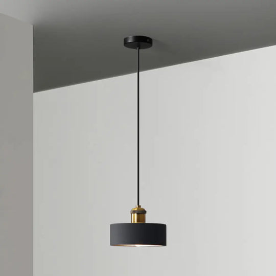 Minimalist Geometric Pendant Light - Single Resin-Cement Dining Room Suspension Fixture Black / Drum