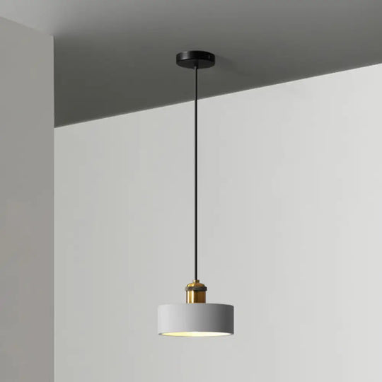 Minimalist Geometric Pendant Light - Single Resin-Cement Dining Room Suspension Fixture Grey / Drum