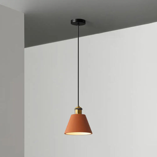 Minimalist Geometric Pendant Light - Single Resin-Cement Dining Room Suspension Fixture Orange /