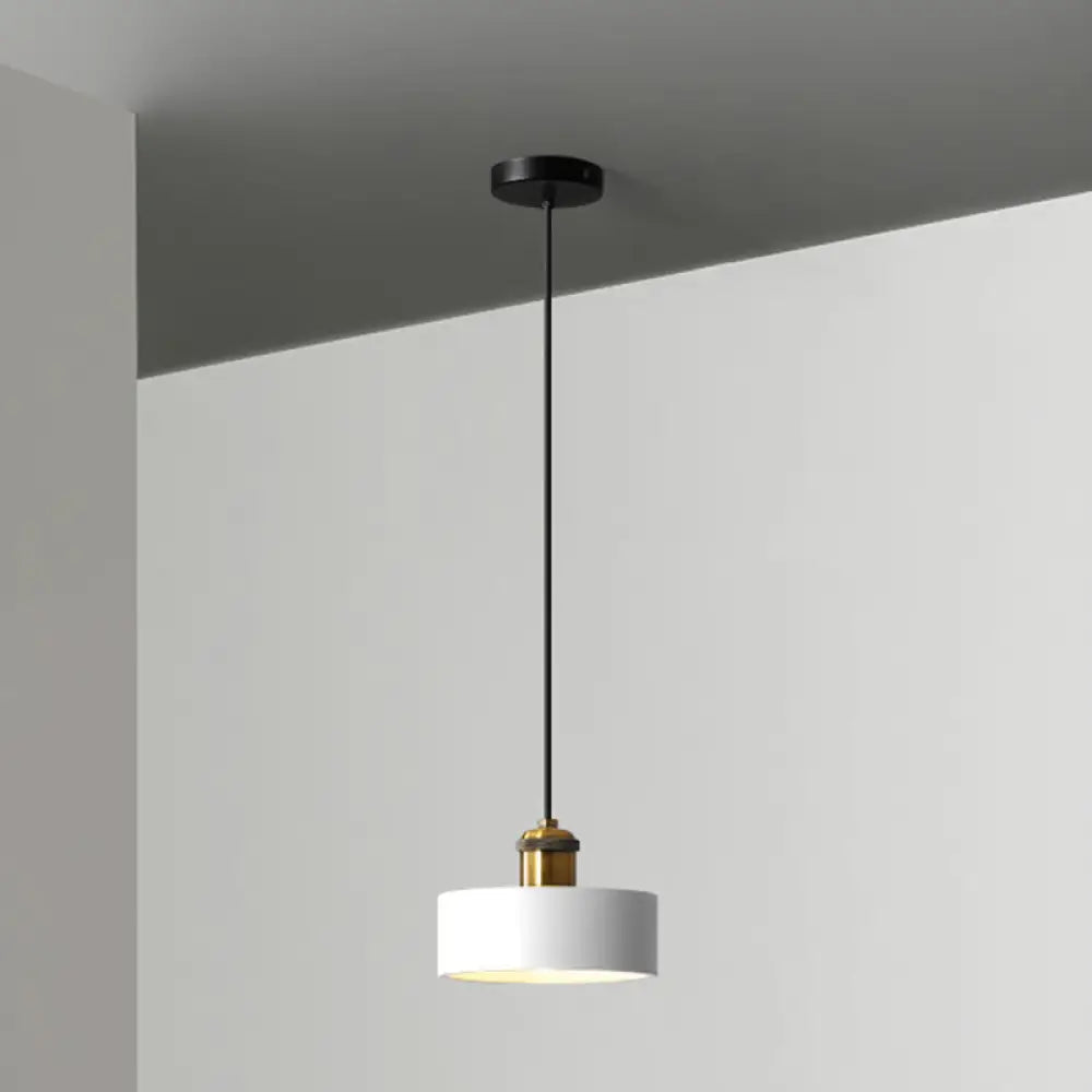 Minimalist Geometric Pendant Light - Single Resin-Cement Dining Room Suspension Fixture White / Drum