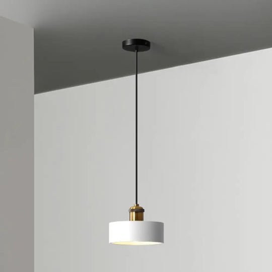 Minimalist Geometric Pendant Light - Single Resin-Cement Dining Room Suspension Fixture White / Drum