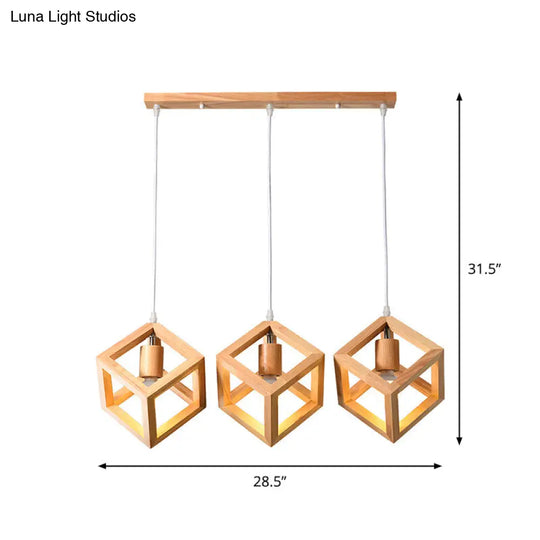 Minimalist Geometric Wood Ceiling Light With 3 Bulbs For Dining Rooms