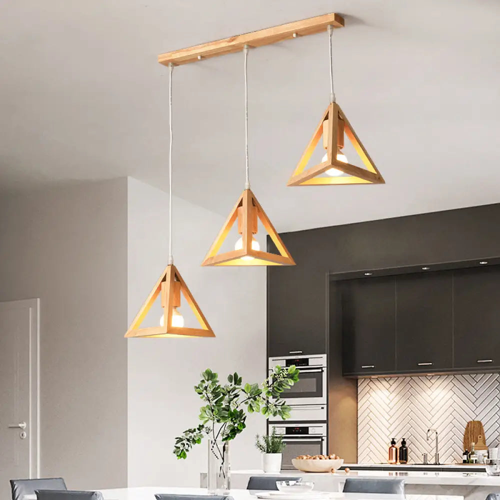 Minimalist Geometric Wood Pendant Light With Multi Ceiling Bulbs - Ideal For Dining Room / Triangle