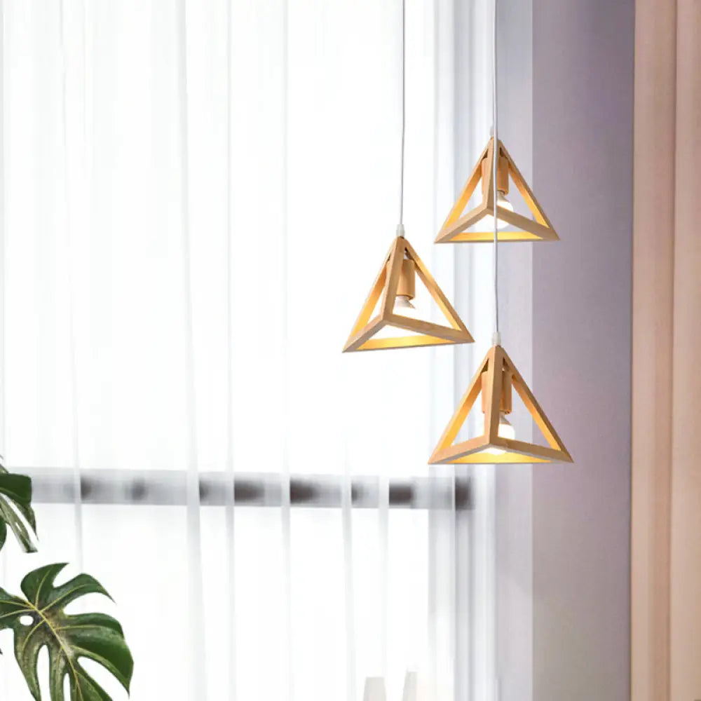 Minimalist Geometric Wood Pendant Light With Multi Ceiling Bulbs - Ideal For Dining Room / Triangle