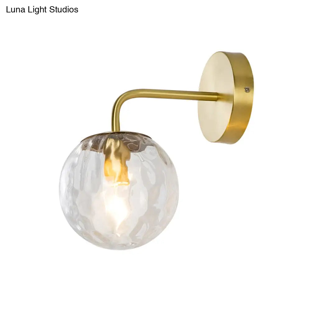 Minimalist Glass Ball Wall Lamp With Ripple Effect And Bent Arm In Black/Gold - Ideal For Bedroom