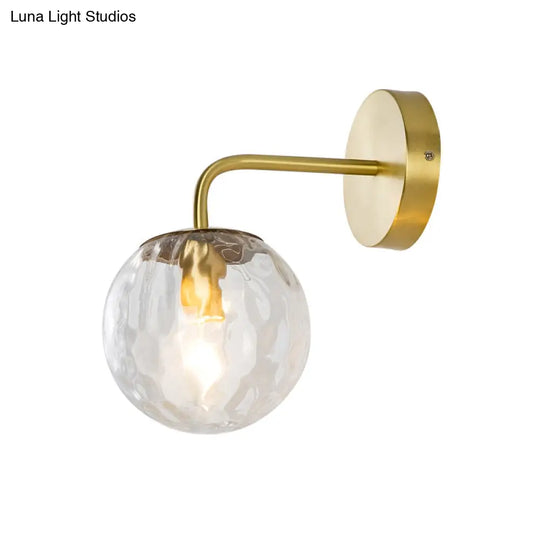 Minimalist Glass Ball Wall Lamp With Ripple Effect And Bent Arm In Black/Gold - Ideal For Bedroom