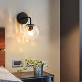 Minimalist Glass Ball Wall Lamp With Ripple Effect And Bent Arm In Black/Gold - Ideal For Bedroom