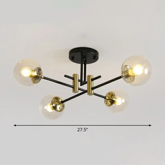 Minimalist Glass Bedroom Semi Flush Mount Ceiling Light In Black 4 / Clear