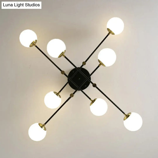 Minimalist Glass Bedroom Semi Flush Mount Ceiling Light In Black