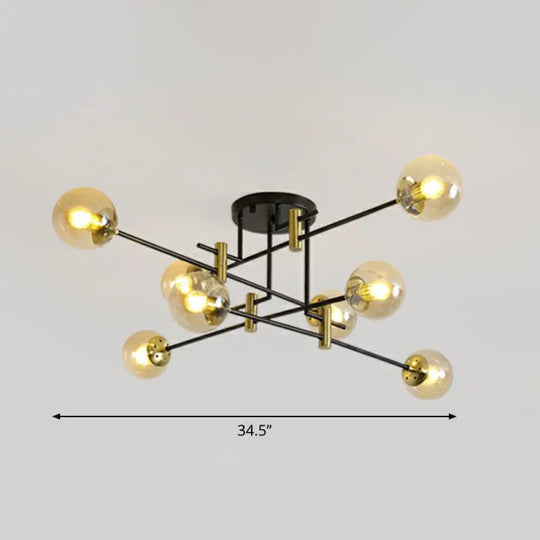Minimalist Glass Bedroom Semi Flush Mount Ceiling Light In Black 8 / Amber