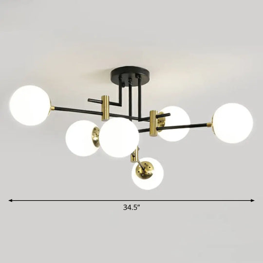 Minimalist Glass Bedroom Semi Flush Mount Ceiling Light In Black 8 / White