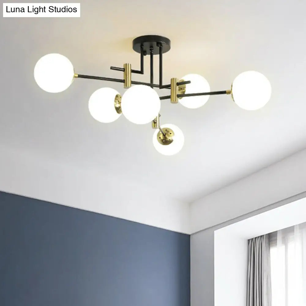 Minimalist Glass Bedroom Semi Flush Mount Ceiling Light In Black