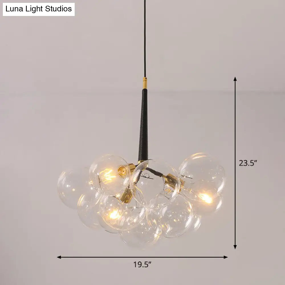 Bubble Chandelier: Minimalist Glass Suspension Light For Living Room 3 / Black