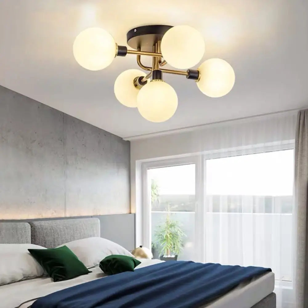 Minimalist Glass Globe Ceiling Flush Mount Light Fixture Cream