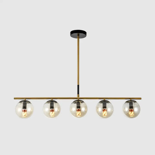 Minimalist Glass Globe Island Chandelier With Brass Pendant - 4/5 Lights In White Smoke Grey Or