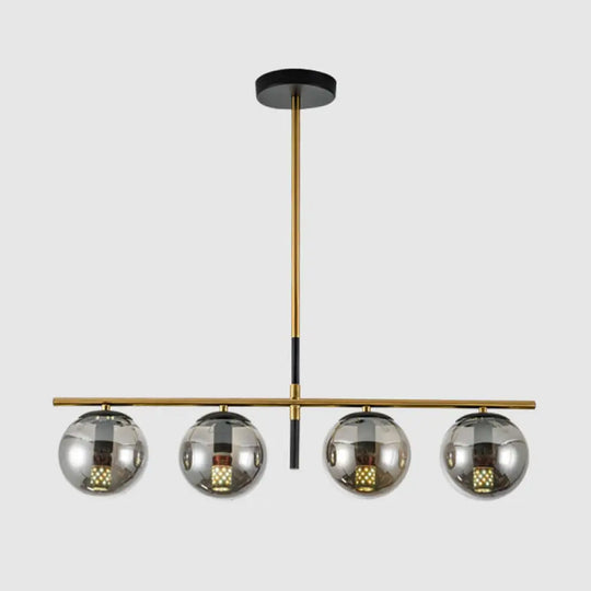 Minimalist Glass Globe Island Chandelier With Brass Pendant - 4/5 Lights In White Smoke Grey Or