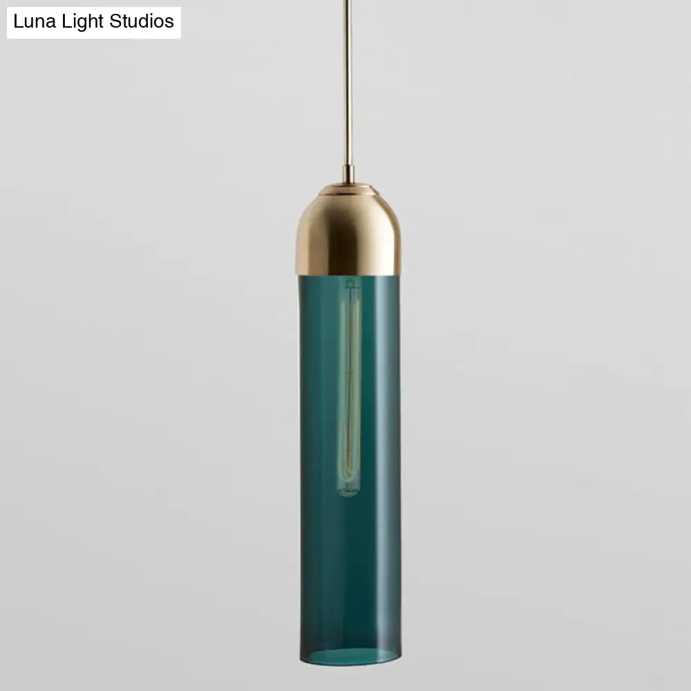 Minimalist Glass Tube Pendant Light With Adjustable Cord - Height 17.7 For Bedside And More Blue