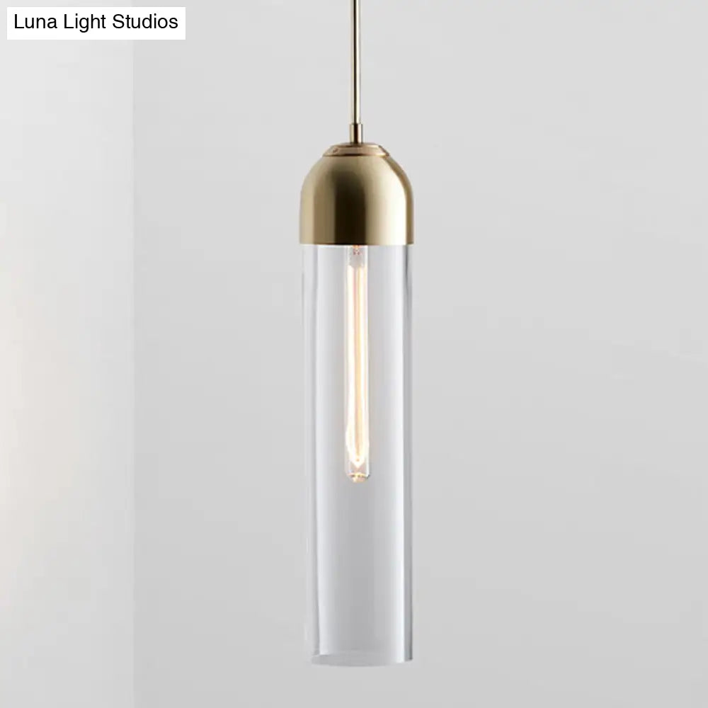 Minimalist Glass Hanging Light - 17.7’ Height Tube-Shaped 1 Bedside Pendant With Adjustable Cord