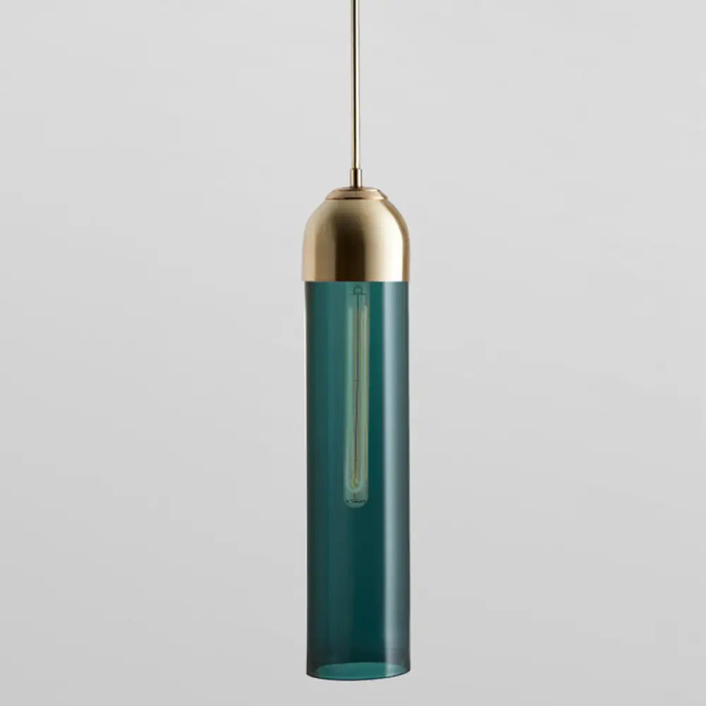 Minimalist Glass Hanging Light - 17.7’ Height Tube-Shaped 1 Bedside Pendant With Adjustable Cord